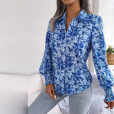 Aminah - Blue Floral Bishop Sleeve Blouse